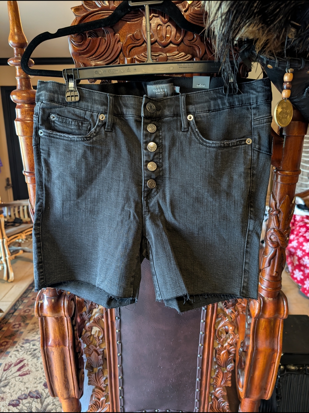 torrid Black Button-Front Denim Shorts with Exposed Buttons